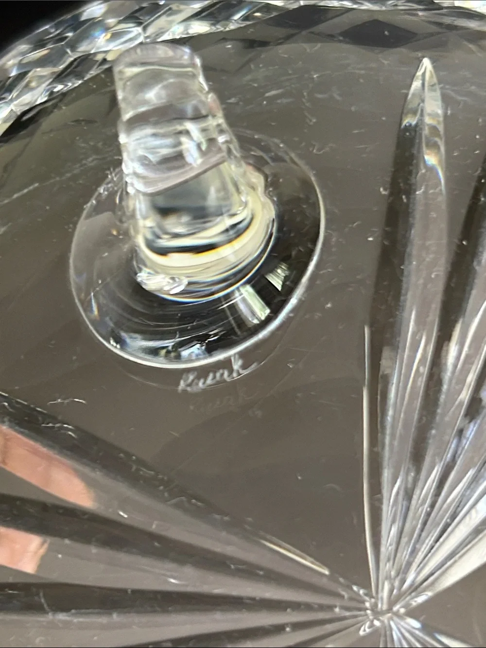 Vintage Kusak Hand Cut Crystal Three-Footed Bowl with Diamond Cut Pattern